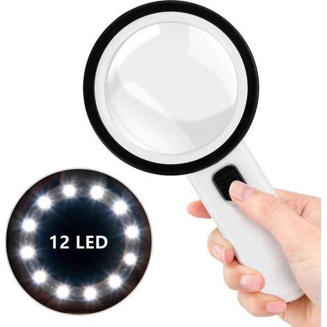 Illuminated magnifying glass, mature magnifying glass with 12 LED lights, manual magnifying glass with 30X lighting function, magnifying glass with (1/5)