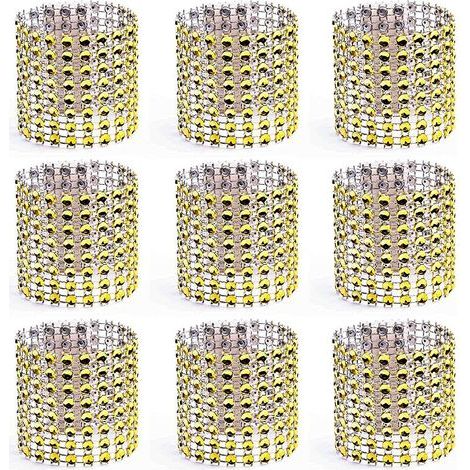 Lot de 100 ronds de serviette avec strass, décor diamants pour décoration de table, mariage, dîner, fête, décoration, travaux manuels, doré