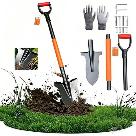 Pelle Bêche avec Scie à Racines, Beche Coupe Racine, 115CM, Détachable, Bêche à Transplanter, Pelle Jardinage, Outillage Pratique pour Désherbage, Déracinage et Entretien Gazon (1/5)