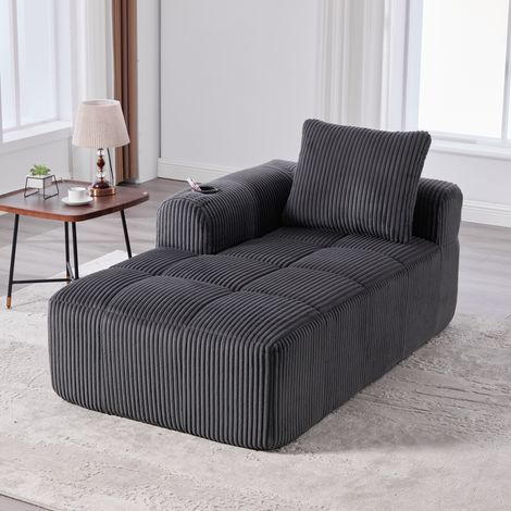 MODFU - Canapé velours côtelé, Fauteuil relax poches latérales et porte-gobelets, 158x93x61 cm - 1 place, Gris foncé (1/5)