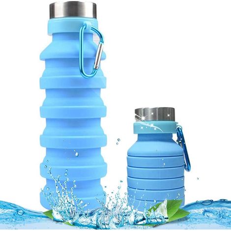 Gourde pliable de 550 ml, étanche et pliable, en silicone sans BPA, réutilisable, idéale pour les voyages, le camping, le vélo et l'escalade. Mousqueton inclus. (1/5)