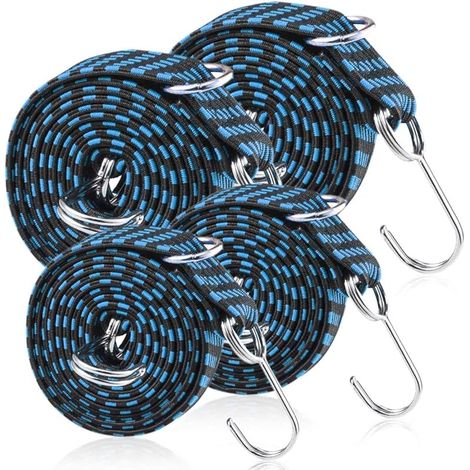 Tendeurs Elastique avec Crochets,Tendeur Elastique,Corde Élastique pour Bagages,4 Pièces Corde à Bagages à Sangles Élastiques,Sandow Reglable Elastique avec Crochet Métal (1/5)