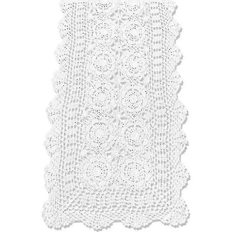 Chemin de table rectangulaire blanc en dentelle crochetée à la main en coton - ZZY (1/5)