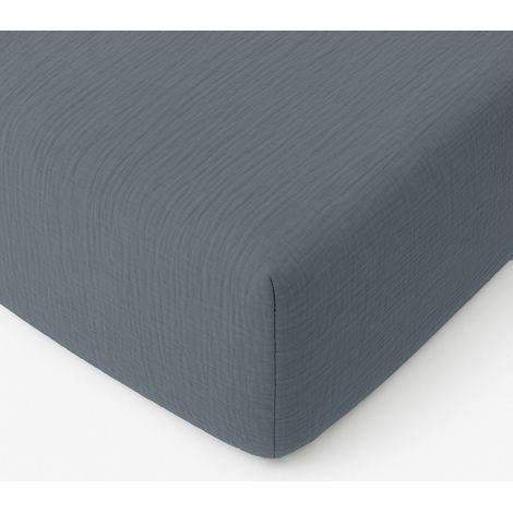 Drap-housse 180 x 200 cm Gaze de coton lavé Bleu fonce (1/2)