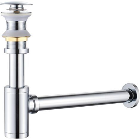 Siphon avec drain et sans trop-plein, siphon d'évier universel anti-odeurs en laiton, siphon escamotable, siphon de vidange, chromé (1/5)