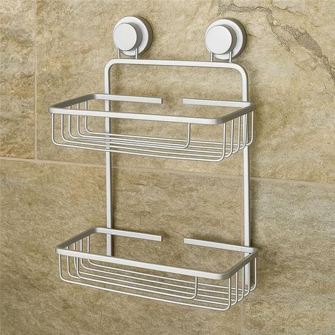 Exagonshop Mensola portasapone vasca doccia 2 ripiani silver