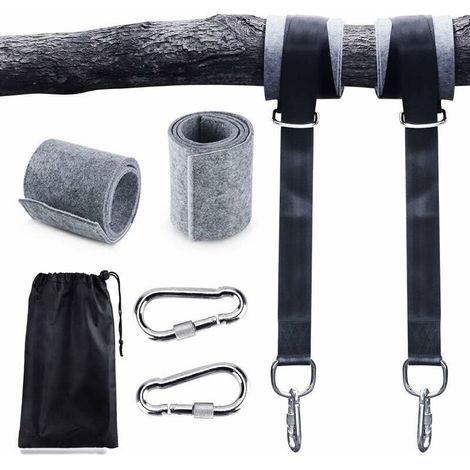 Sangles pour hamac, 2 jeux de sangles de suspension robustes, 2 x 150 cm, avec anneau en D et coussin renforcé, deux mousquetons, charge maximale 500 kg, pour hamac et balancelle de jardin (1/5)