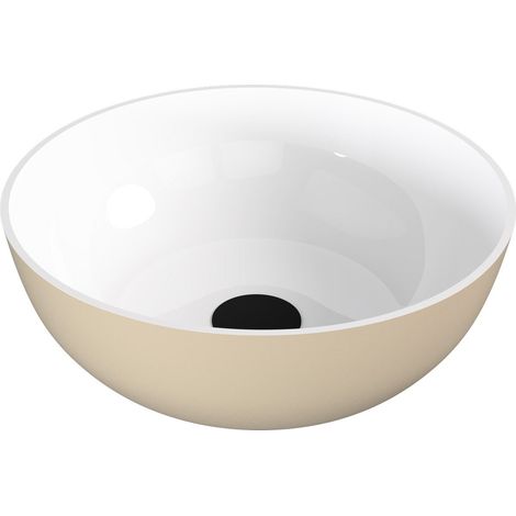 Vasque à poser BANERA ROND, marbre coulé, dia. 39cm, blanc/beige mat (1/4)