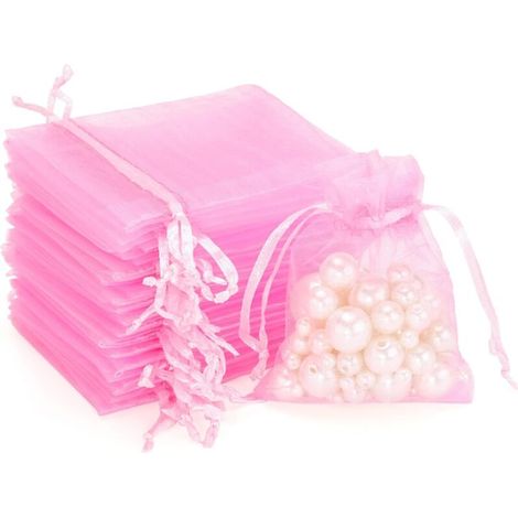 100 Stück (79 cm) Geschenkbeutel aus rosa Organza, Schmuckbeutel, Lavendelbeutel, geeignet für Schmuckgeschenke, Süßigkeiten, Hochzeit (1/5)
