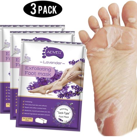 Lot de 3 masques exfoliants pour les pieds, élimine les callosités et les peaux mortes, pour des pieds doux et lisses comme ceux d'un bébé - Hommes et femmes (Lavande) (1/5)