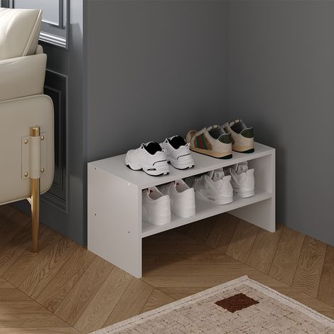 2-Tier White Open Stackable Wooden Shoe Rack 61cm W x 30cm D x 30cm H (1/5)