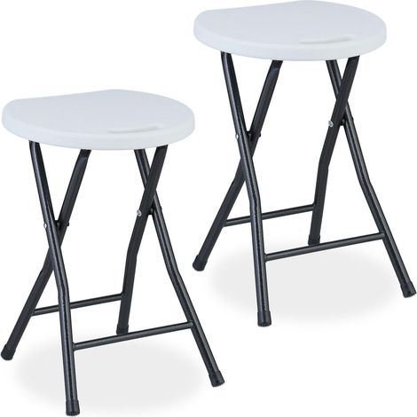 Tabouret Pliant, Lot de 2, 46x31x30 cm, Chaise de Jardin, terrasse, Balcon, poignée, Blanc (1/5)