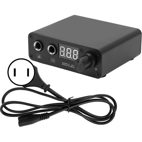 Bloc d'alimentation pour machine à tatouer en alliage d'aluminium noir, précision élevée avec écran numérique LED, adapté aux artistes tatoueurs, prise américaine. (1/5)