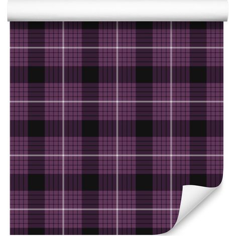 Papel pintado a cuadros morado ciruela y negro para salón y dormitorio, 50x1000 cm (1/5)