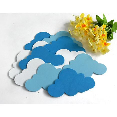 Décor mural adhésif 24 nuages pour chambre bébé - Autocollants muraux pastel bleu 7x11,5cm - Faciles à poser, stickers muraux enfants (1/5)