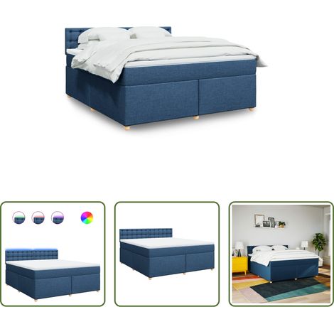 vidaXL Surmatelas -  Sommier à lattes de lit avec matelas Bleu 180x200 cm Tissu (1/5)