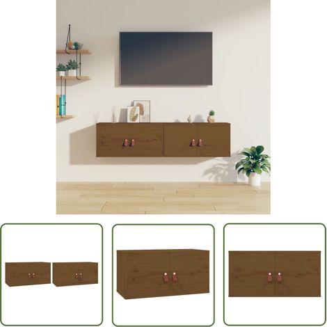 Lot de 2 Armoires murales Étagères Murale Meubles de rangement Marron miel 60x30x30 cm Pin massif 94757 (1/5)