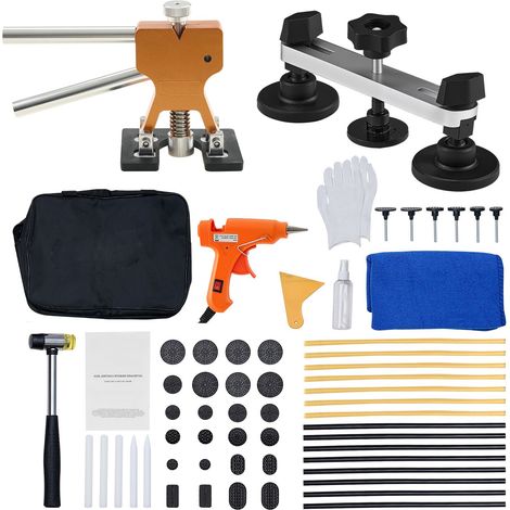 Kit de réparation de bosses sans peinture 60 pièces, avec tire-bosse doré, pont de traction, marteau en caoutchouc, pistolet à colle, outils de débosselage auto pour grêle et coups sur portière de voi (1/5)