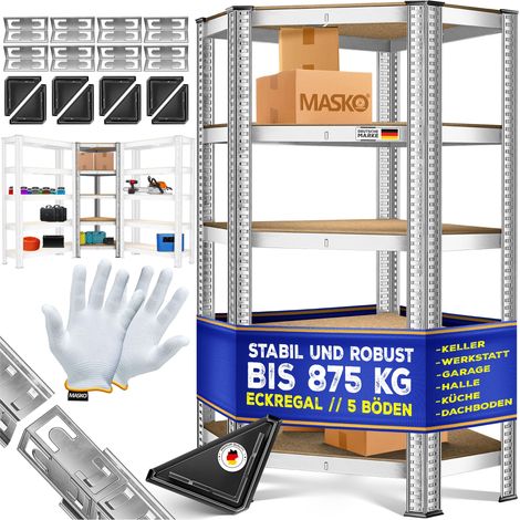 MASKO® Scaffalatura per stoccaggio pesante Scaffalatura per cantina 180x75x40cm fino a 875 kg 5 ripiani regolabili Scaffalatura annidabile Argento