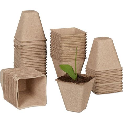 Godets semis biodégradables, lot Pratique de 120, carré, HLP 8 x 8 x4 cm, Pots de Jardinage en Papier, Nature (1/4)