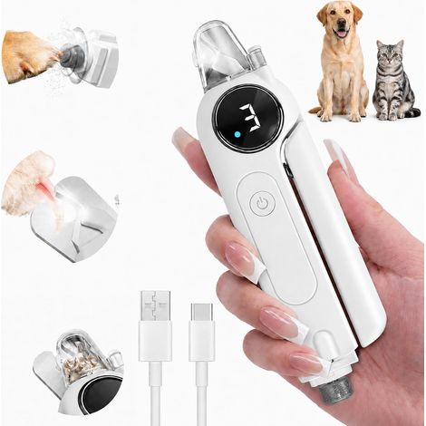 Coupe-ongles/lime électrique silencieux 2 en 1 pour animaux de compagnie avec lumière, 3 vitesses de limage, protection anti-éclaboussures, chargement de type C et conception silencieuse. (1/5)
