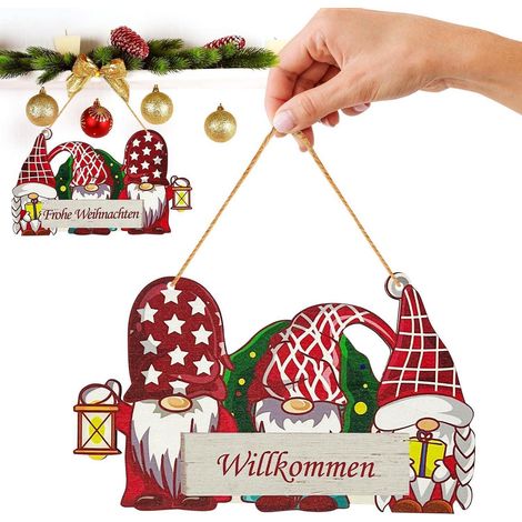 Holz Türschild Weihnachten Willkommen Frohe Weihnachten Anhänger Deko zum Aufhängen (1/4)
