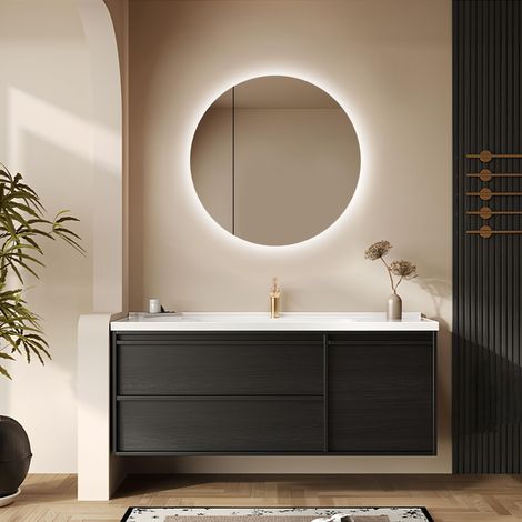 Talos Picasso Style Armadietto a specchio nero, Ø 60 cm, con corpo in alluminio di alta qualità, moderno mobile da bagno con illuminazione LED integrata, specchio da bagno con pratico (1/5)