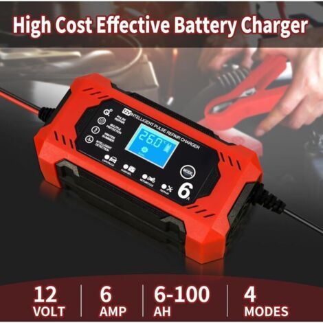 NALOOKAMIC Chargeur de Batterie Voiture, Chargeur Batterie 12v 6A Intelligent Chargeur Batterie Moto avec Écran LCD Chargeurs de Batterie pour Auto Voiture Moto Camion, AGM, Gel, Wet, SLA