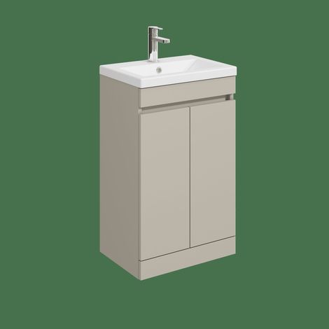 Balterley Tean 500mm Floor Standing 2 Door Compact Unit with Ceramic Basin - Pebble Grey