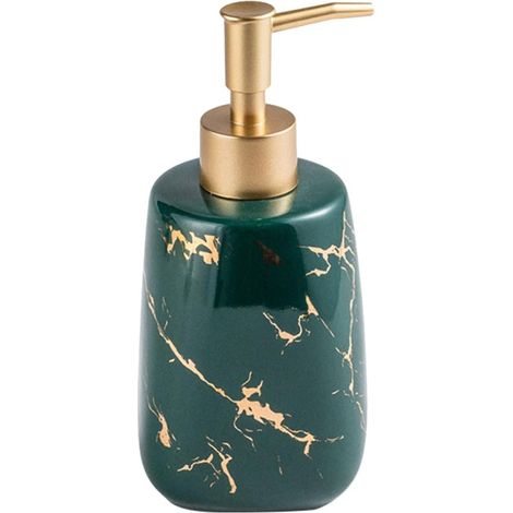 Distributeur de savon en céramique avec pompe, flacon de 300 ml pour lotion de salle de bain, motif marbre vert foncé brillant (1/5)