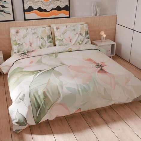 Housse de Couette King Size 260x220 cm 2 Taies 75x50 cm Incluses, Parure en Microfibre Imprimée Floral 04 143 (1/5)