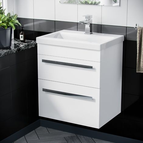 Nanuya 500mm Wall Hung 2 Drawer Vanity Basin Unit White (1/5)