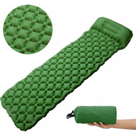 Tapis de couchage ultraléger avec oreiller intégré, tapis de camping gonflable pour la randonnée, le voyage et le sac à dos, tapis de camping compact et portable, vert. (1/2)