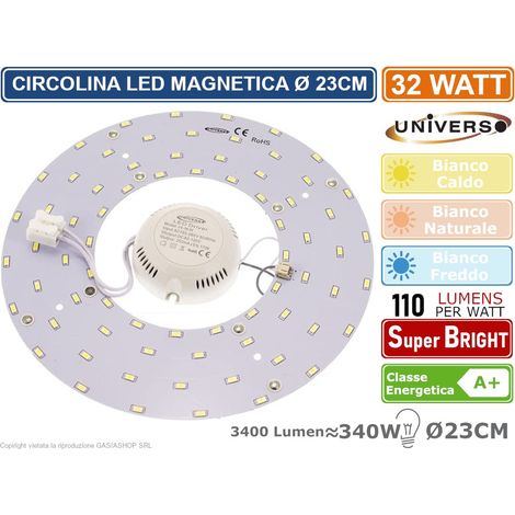 CIRCOLINA MAGNETICA NEON LED PIASTRA DISCO ANELLO PLAFONIERA CIRCOLARE LAMPADA T9 G10Q 32W Ø23CM - Colore Luce: Bianco Naturale (1/2)