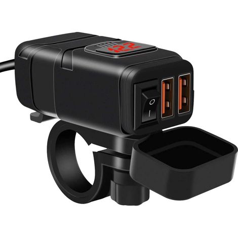 1 Prise USB QC 3.0,Voltmètre LED 6-30V,Adaptateur Étanche IP65,Moto,SUV,Bateau