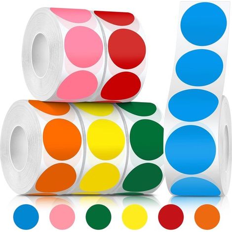 3000 runde Aufkleber 25 mm runde Aufkleber 25 mm farbcodierte Aufkleber 6 Farben selbstklebende Etiketten für Büro Zuhause Lager 6 Rollen bunt