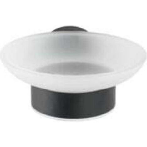Porte-savon mural Bosio noir, rond, acier inoxydable et verre satiné, 11 x 5,5 x 13 cm, noir mat (1/5)