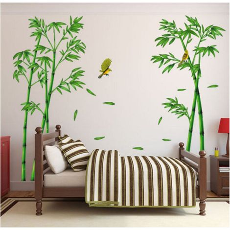 6090CM2，Grand Bambou Sticker Mural Plante Verte Oiseau Sticker Mural Chambre Salon Bureau Décoration Murale (1/4)