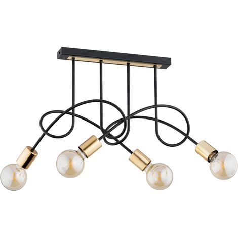 Plafonnier loft métal noir/or barre 4xE27 75cm Alfa (1/3)