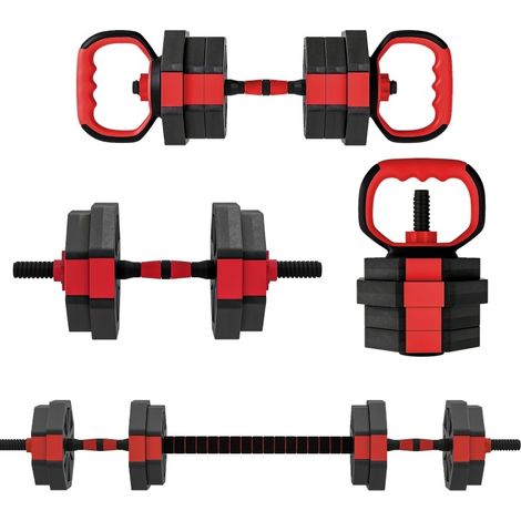 Set de pesas 4 en 1 ajustable 15 kg rojo para entrenamiento en casa (1/4)
