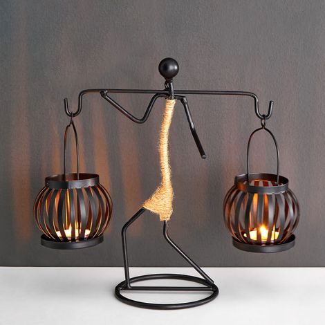 Kerzenhalter aus Schmiedeeisen mit Hanfseil, künstlerisches Design für die Dekoration von Bars oder Esszimmern, Modell D. (1/5)