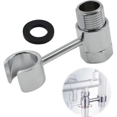 Support Pommeau Douche Douchette Accroche - Raccordement 20mm éCrou Porte Universel RéGlable 360° Pomme Mural Salles Bains Lance Toilette Main Remplaç Able Sans PerçAge Laiton Chromé (1/5)