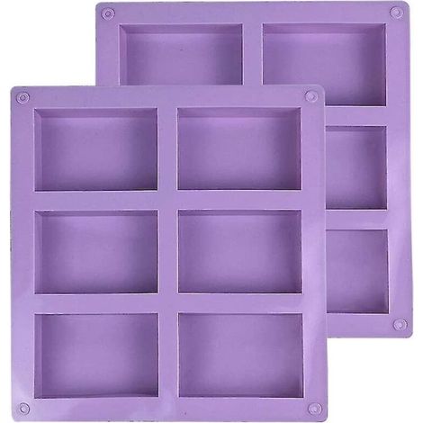 Moule à savon rectangulaire violet en silicone à 6 cavités pour la fabrication de savons, muffins, cupcakes, chocolats et biscuits maison - Lot de 2 (1/5)