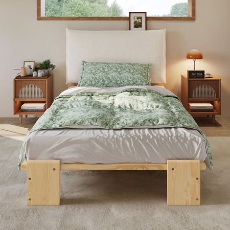 MEUBLIV Cama 90x200 cm natural – cabecero acolchado, estructura estable, sin colchón (1/5)