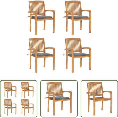 Stapelbare Gartenstühle - Stapelbare Gartenstühle mit Kissen 4 Stk. Massivholz Teak (1/5)