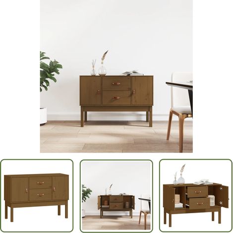 The Living Store Sideboard Honigbraun 110x40x78 cm Massivholz Kiefer - Sideboard - Wohnzimmermöbel - Holzmöbel - Kiefernholz - Landhausstyle (1/5)