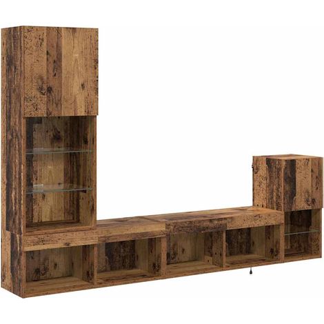 Parete TV dal design moderno 30,5 x 30 x 60 cm 40,5 x 30 x 102 cm e 80 x 30 x 30 cm in legno ingegnerizzato anticato 020056094