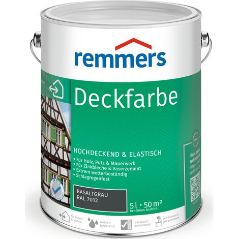 Remmers Deckfarbe basaltgrau (RAL 7012), 5 Liter, Deckfarbe für innen und außen, Wetterschutzfarbe viele Untergründe, hochdeckend, wetterfest