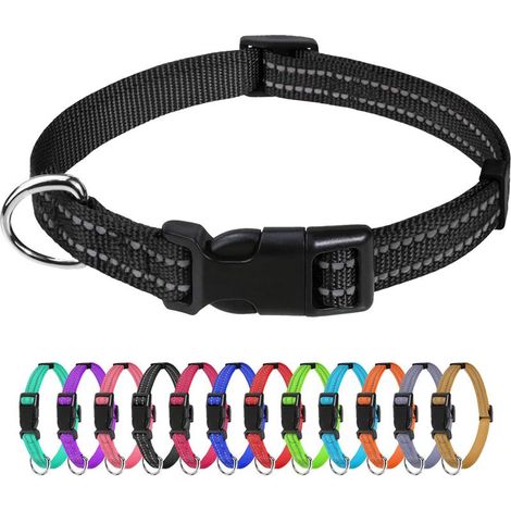 Collier chien chat nylon réfléchissant S+ noir, collier ajustable sécurité confortable solide (1/5)