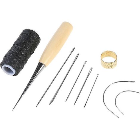 Ensemble de 10 aiguilles à coudre en cuir, poinçon, fil, dés à coudre et outils de couture à la main-As Shown (1/3)